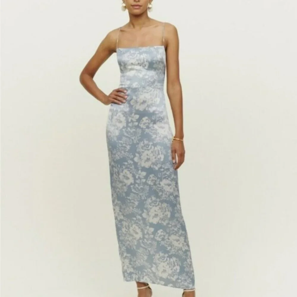 NWOT Reformation Frankie Silk Dress Porcelain - Picture 3 of 10